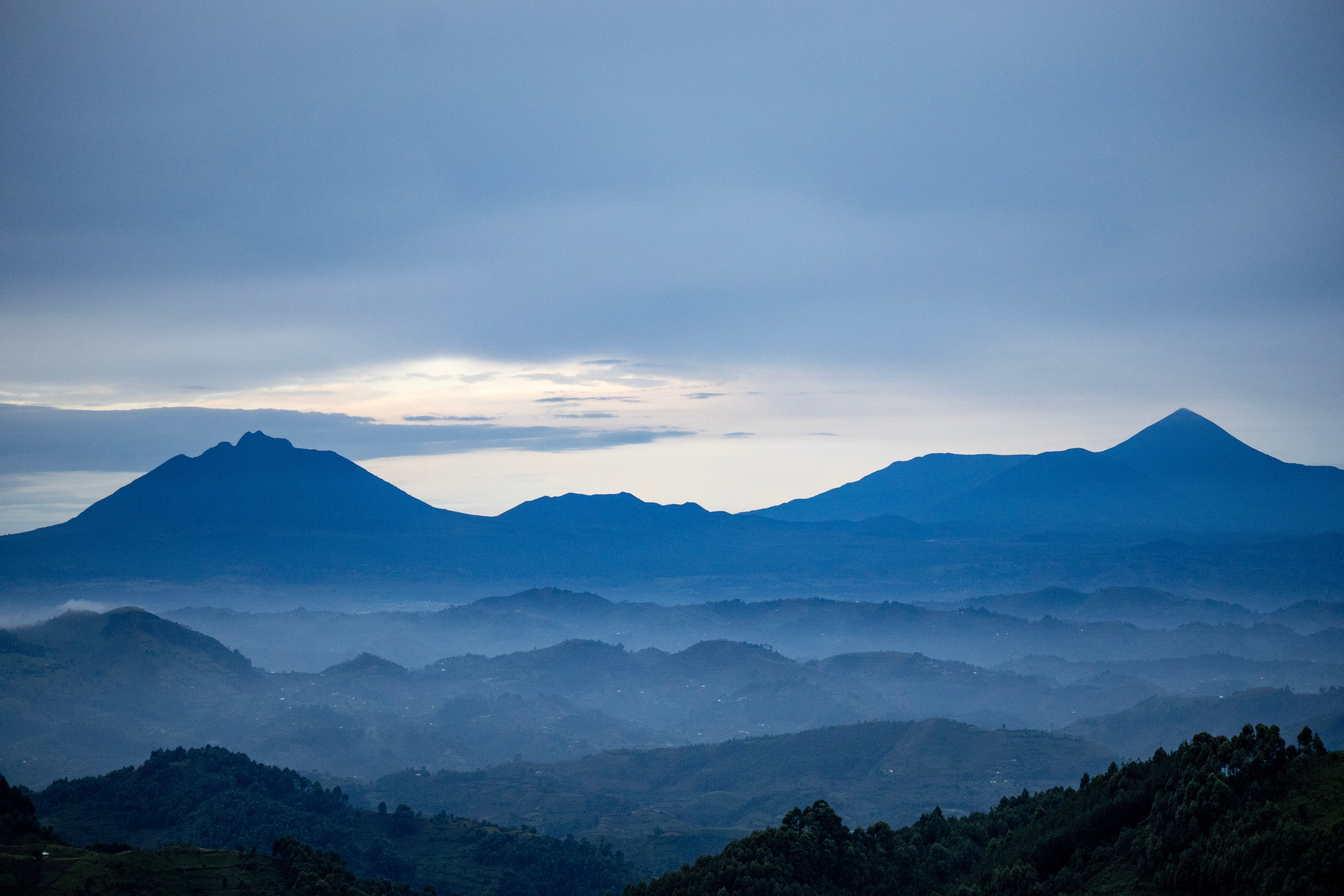 African mountain landscape scene at sunrise. 