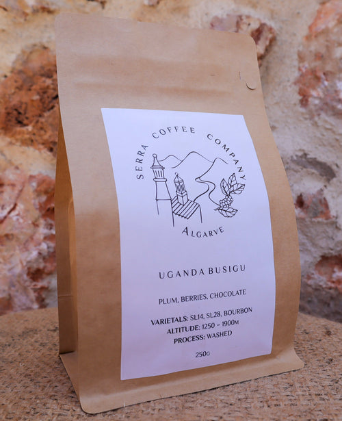 Uganda Bugisu specialty coffee beans from Serra Coffee Company, Algarve. Flavours of berries, chocolate. 
